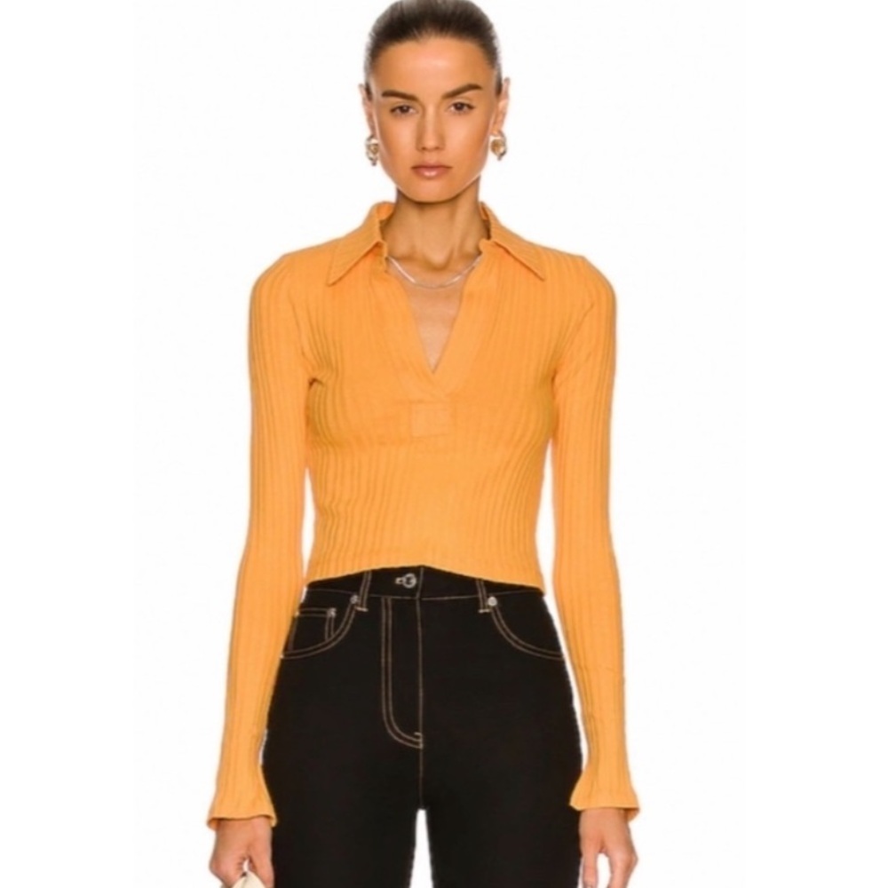 Helmut Lang Long Sleeve Crop Polo.